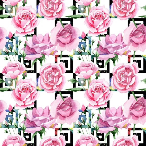 Fleurs sauvages rose motif de fleurs de rosa de thé dans un style aquarelle . — Photo