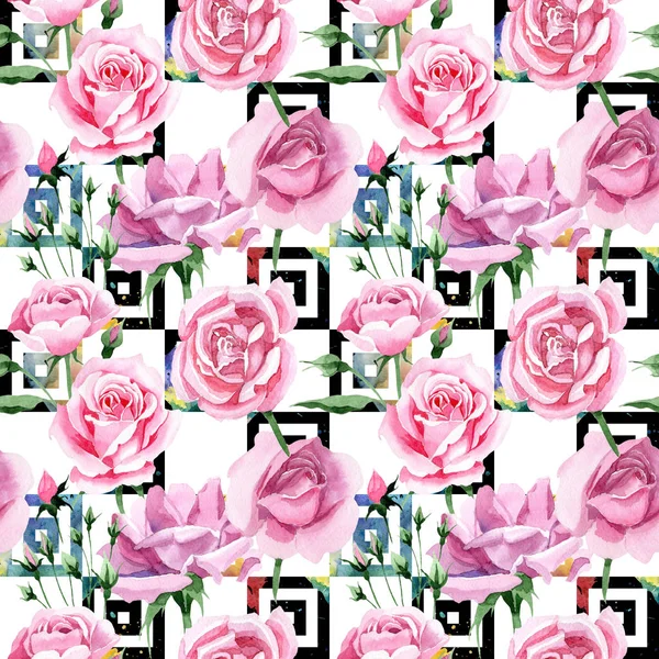 Wildflower pink tea rosa flower pattern in a watercolor style. — Stock Photo, Image