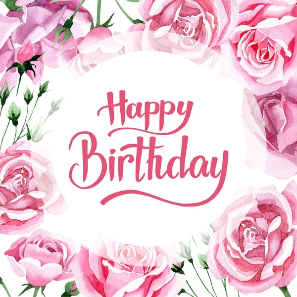 Kır çiçeği pembe çay rosa çiçek çerçeve suluboya tarzında.