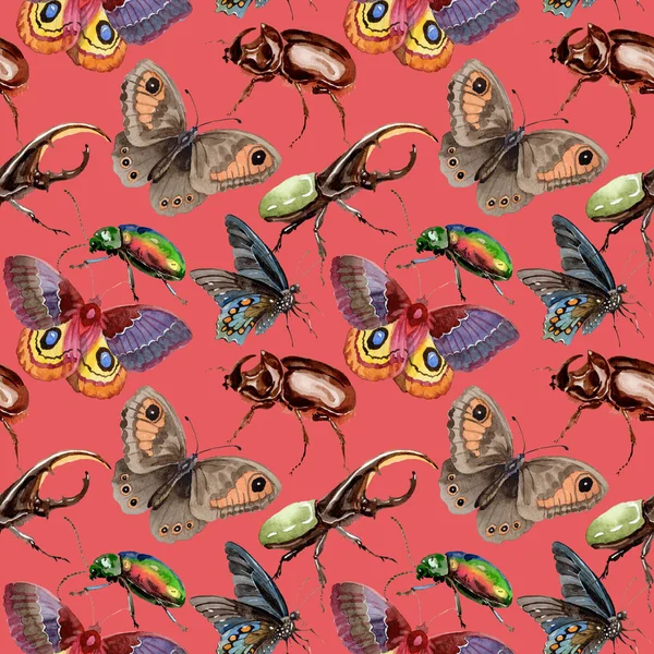 Exotic beetles wild insect pattern in a watercolor style. — Stock Photo, Image