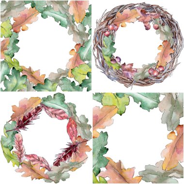 Meşe yaprağı çerçeve suluboya tarzında.