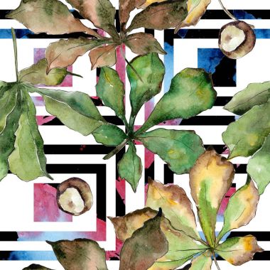 Kestane yaprakları desen suluboya tarzında.