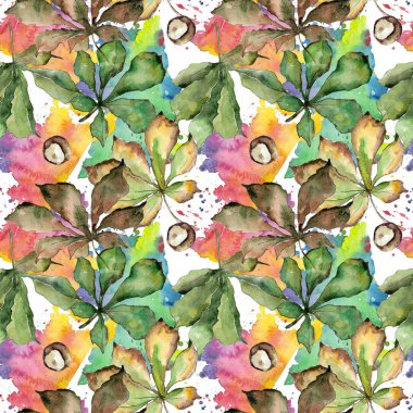 Kestane yaprakları desen suluboya tarzında.