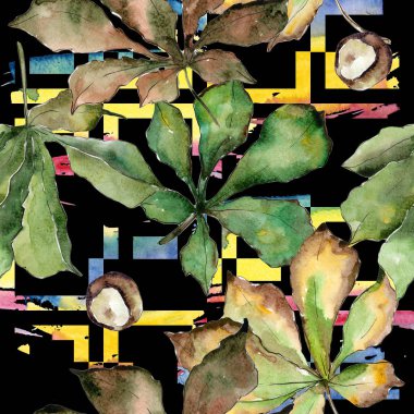 Kestane yaprakları desen suluboya tarzında.