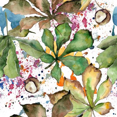 Kestane yaprakları desen suluboya tarzında.