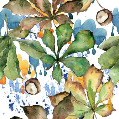 Kestane yaprakları desen suluboya tarzında.