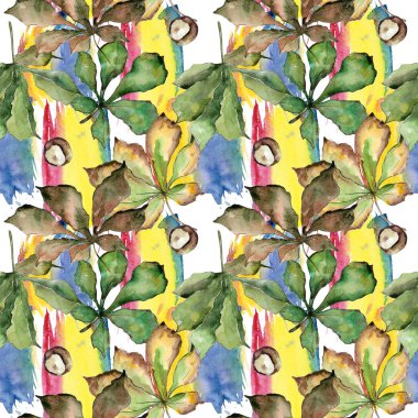 Kestane yaprakları desen suluboya tarzında.