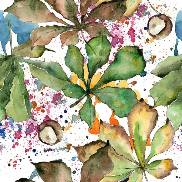 Kestane yaprakları desen suluboya tarzında.