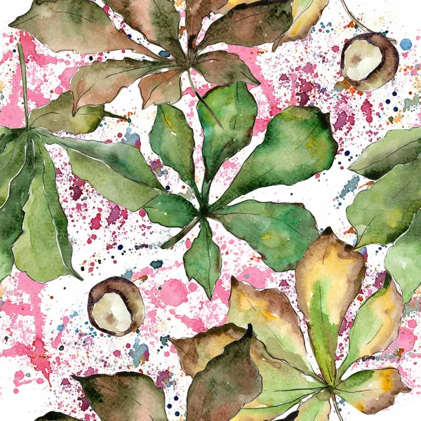 Каштановые листья узор в стиле акварели . — стоковое фото