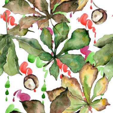 Kestane yaprakları desen suluboya tarzında.