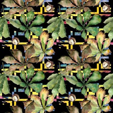 Kestane yaprakları desen suluboya tarzında.