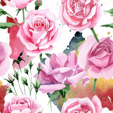 Kır çiçeği pembe çay rosa çiçek deseni suluboya tarzında.