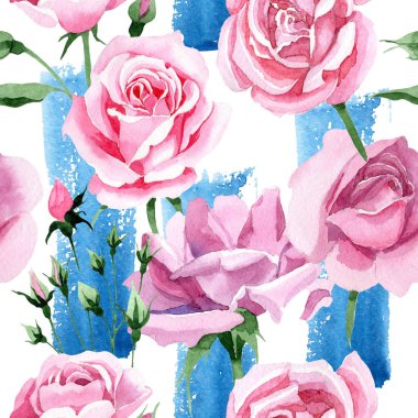 Kır çiçeği pembe çay rosa çiçek deseni suluboya tarzında.