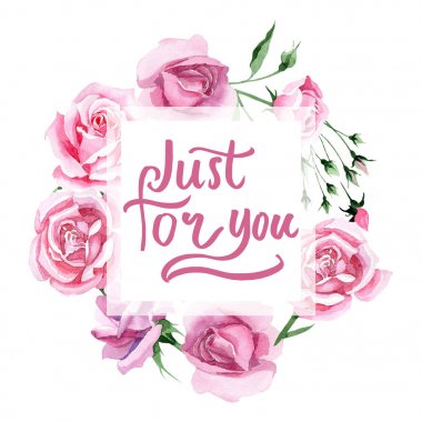 Kır çiçeği pembe çay rosa çiçek çelenk suluboya tarzında.