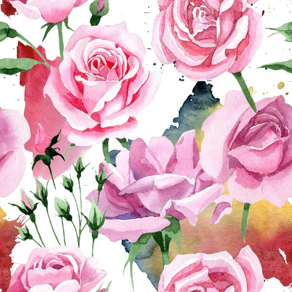 Kır çiçeği pembe çay rosa çiçek deseni suluboya tarzında.