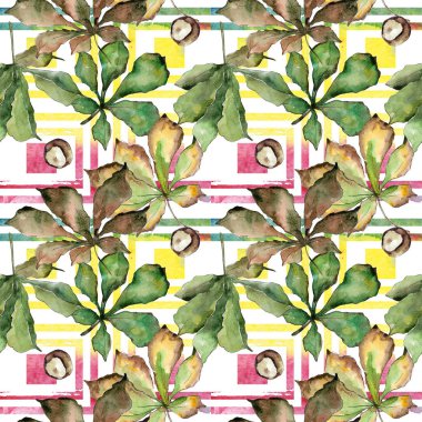 Kestane yaprakları desen suluboya tarzında.