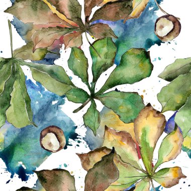 Kestane yaprakları desen suluboya tarzında.