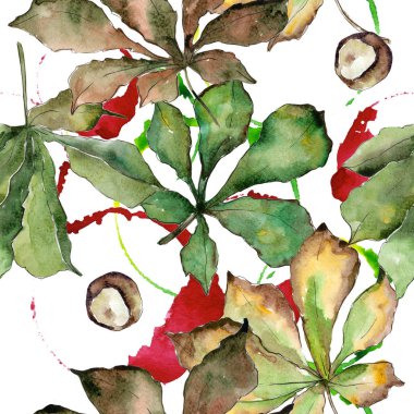 Kestane yaprakları desen suluboya tarzında.