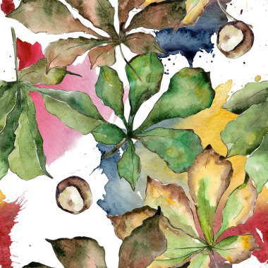 Kestane yaprakları desen suluboya tarzında.