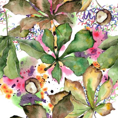 Kestane yaprakları desen suluboya tarzında.