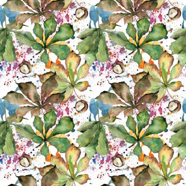 Kestane yaprakları desen suluboya tarzında.