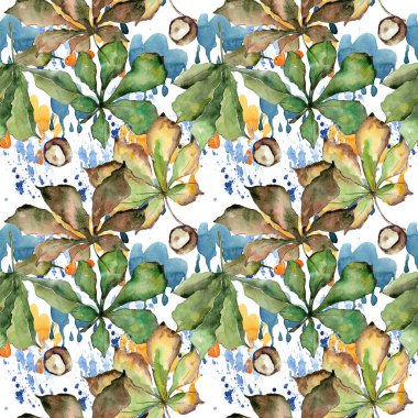 Kestane yaprakları desen suluboya tarzında.