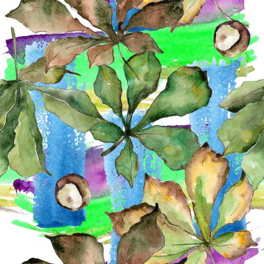 Kestane yaprakları desen suluboya tarzında.