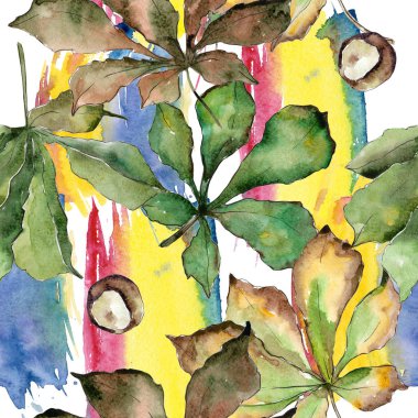 Kestane yaprakları desen suluboya tarzında.