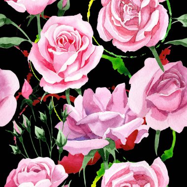 Kır çiçeği pembe çay rosa çiçek deseni suluboya tarzında.