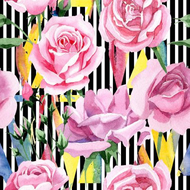 Kır çiçeği pembe çay rosa çiçek deseni suluboya tarzında.