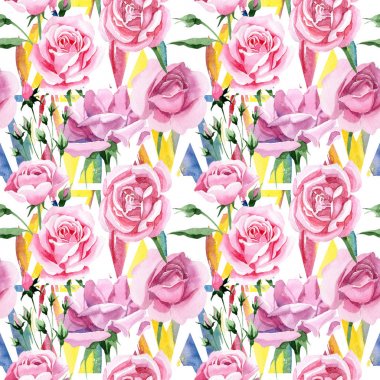 Kır çiçeği pembe çay rosa çiçek deseni suluboya tarzında.