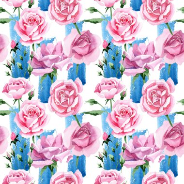 Kır çiçeği pembe çay rosa çiçek deseni suluboya tarzında.