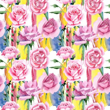 Kır çiçeği pembe çay rosa çiçek deseni suluboya tarzında.