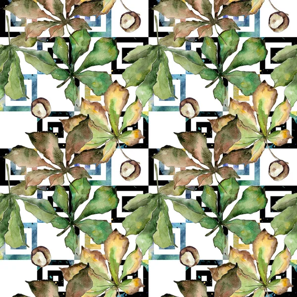 Patrón de hojas de castaño en un estilo de acuarela . —  Fotos de Stock