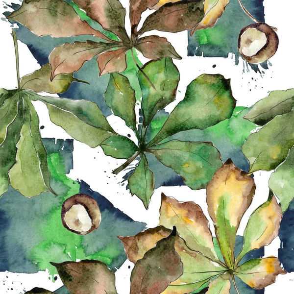 Каштановые листья узор в стиле акварели . — стоковое фото