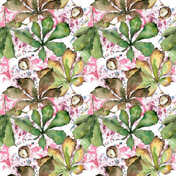 Kastanje bladeren patroon in een aquarel stijl. — Stockfoto
