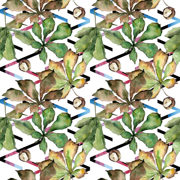 Kastanje bladeren patroon in een aquarel stijl. — Stockfoto