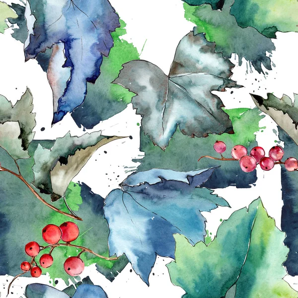 Bessen bladeren-patroon in een aquarel stijl geïsoleerd. — Stockfoto