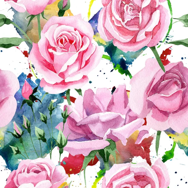 Wildflower rosa chá rosa flor padrão em um estilo aquarela . — Fotografia de Stock
