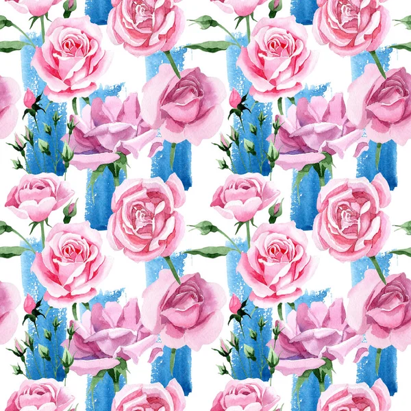 ワイルドフラワー ピンク茶ローザ水彩風の花柄. — ストック写真