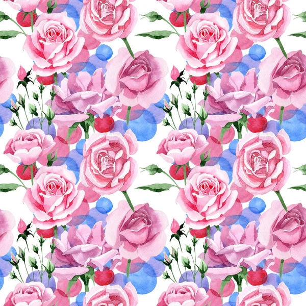 ワイルドフラワー ピンク茶ローザ水彩風の花柄. — ストック写真