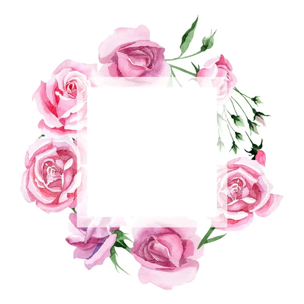 Wildflower pink tea rosa flower wreath in a watercolor style. — Stock Photo, Image