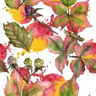 Böğürtlen yaprağı deseni suluboya tarzında.