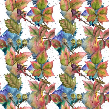 Böğürtlen yaprağı deseni suluboya tarzında.