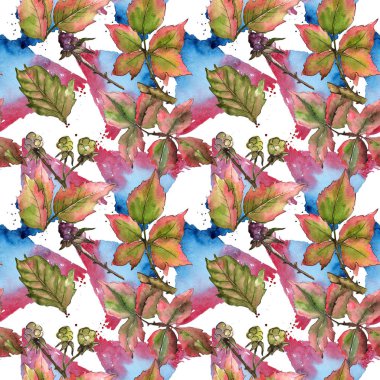 Böğürtlen yaprağı deseni suluboya tarzında.