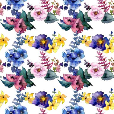 Buket çiçek deseni suluboya tarzında.