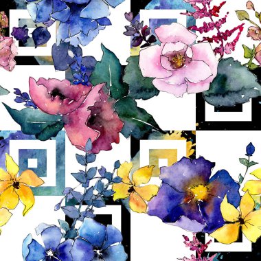 Buket çiçek deseni suluboya tarzında.