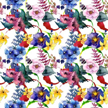 Buket çiçek deseni suluboya tarzında.