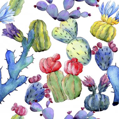 Kır çiçeği kaktüs çiçek deseni suluboya tarzında.