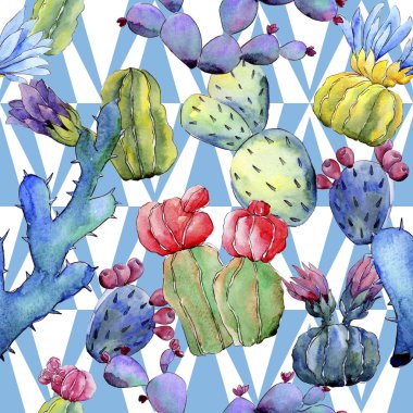 Kır çiçeği kaktüs çiçek deseni suluboya tarzında.